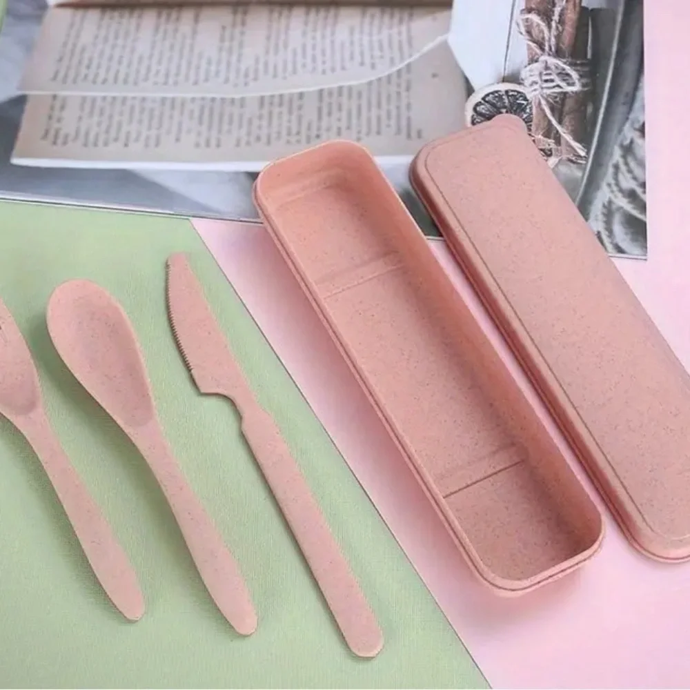 Pastel Pink Flatware Set with Portable Case